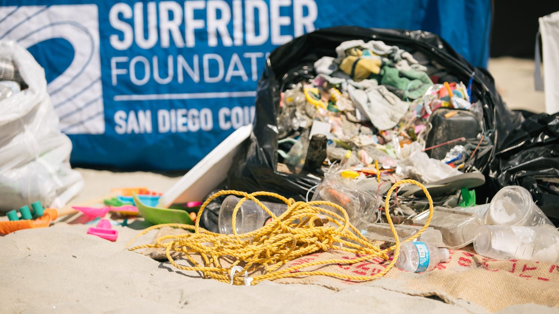 Bag of trash on beach