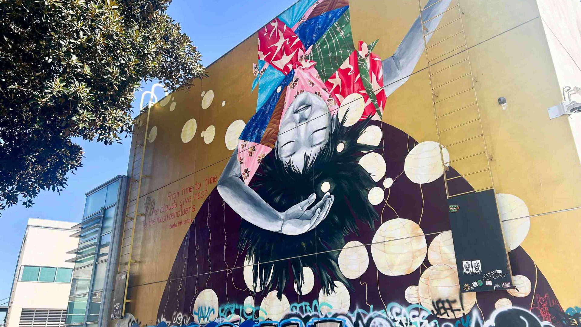 A mural on a building wall.