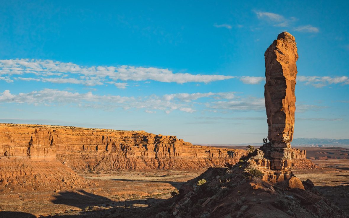 A red rock canyon landscape, featuring a rock pillar, in Utah